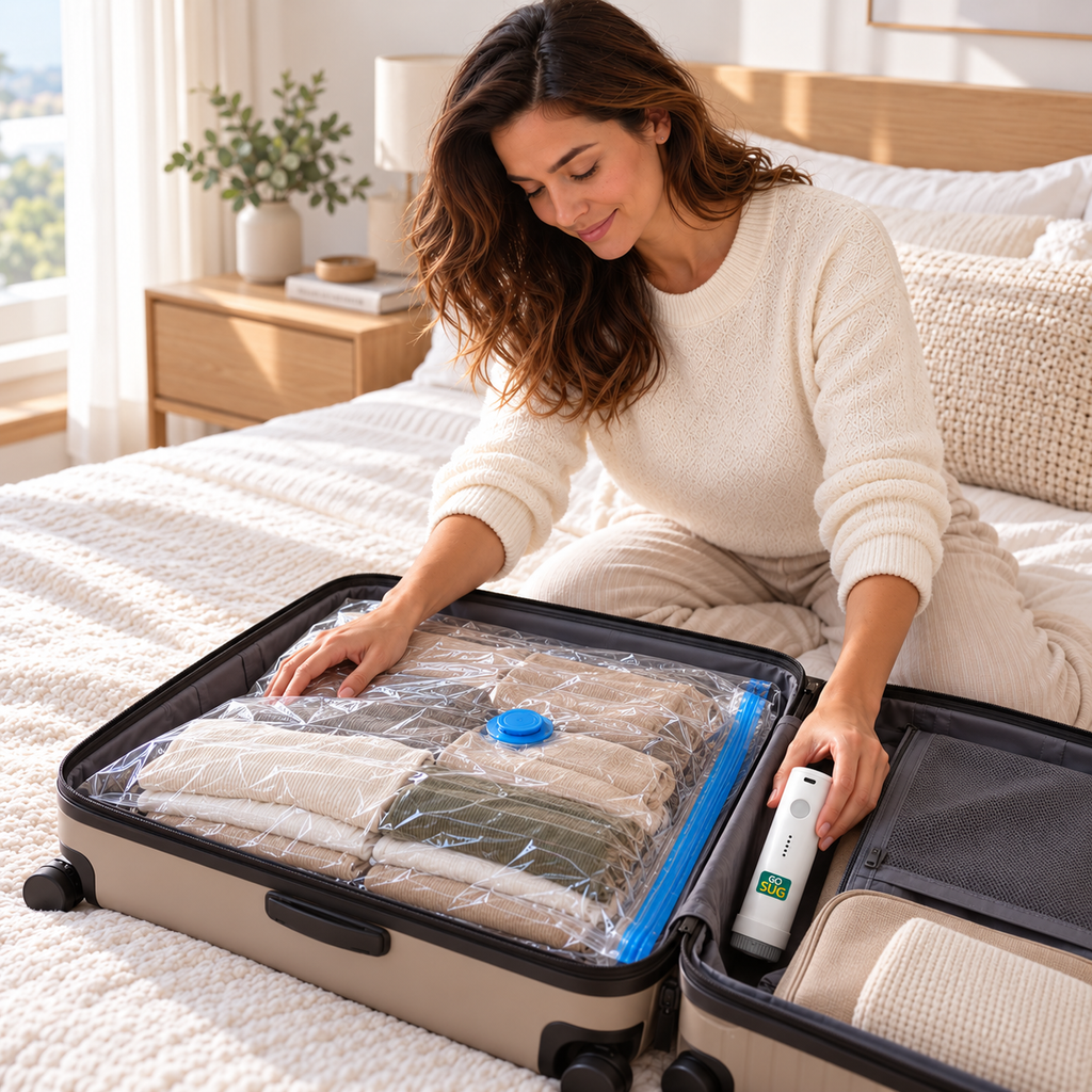 Kit 10 Sacos a Vácuo (M/G/XG) Premium + Bomba Go Sug Sem Fio | Baú 80 Plus