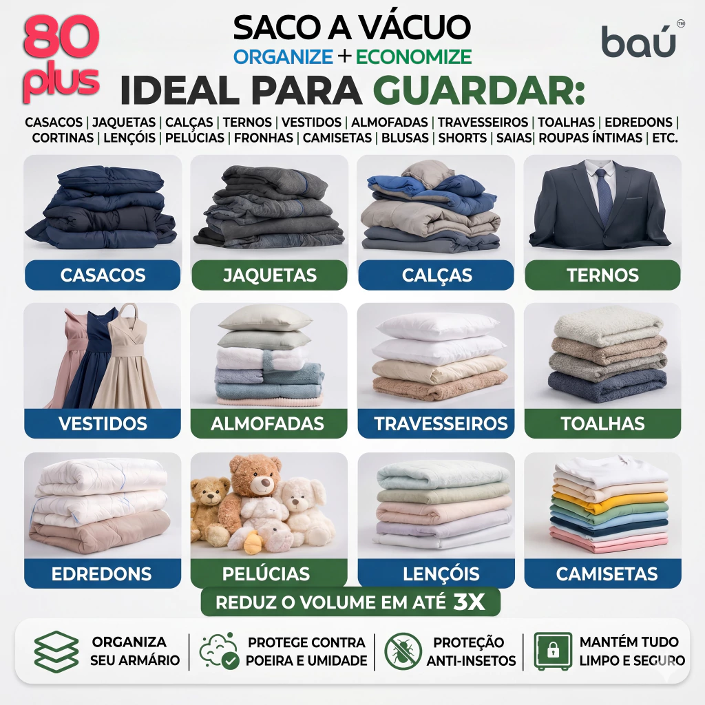 Kit 10 Sacos a Vácuo 80 Plus + Bomba Manual