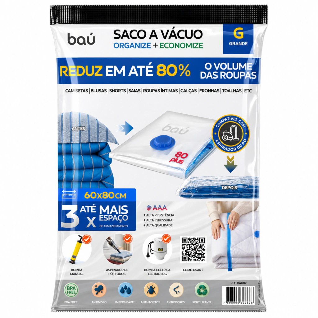 Saco a Vácuo Grande (60x80cm) - Unitário | Baú 80 Plus