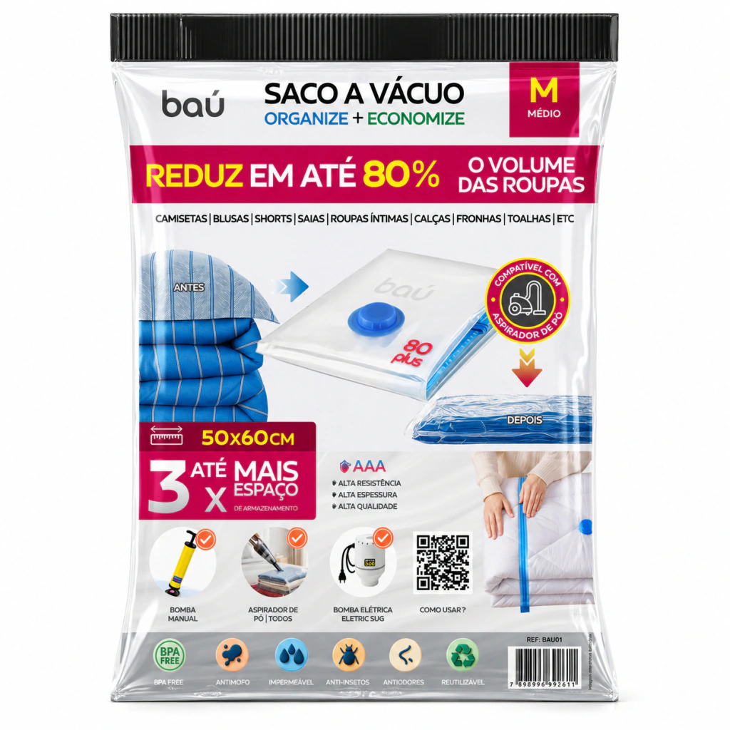 Saco a Vácuo Médio (50x60cm) - Unitário | Baú 80 Plus