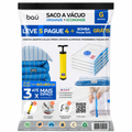 Kit 5 Sacos a Vácuo Grande (60x80cm) + Bomba Power Sug Grátis | Ideal para Roupas e Viagem