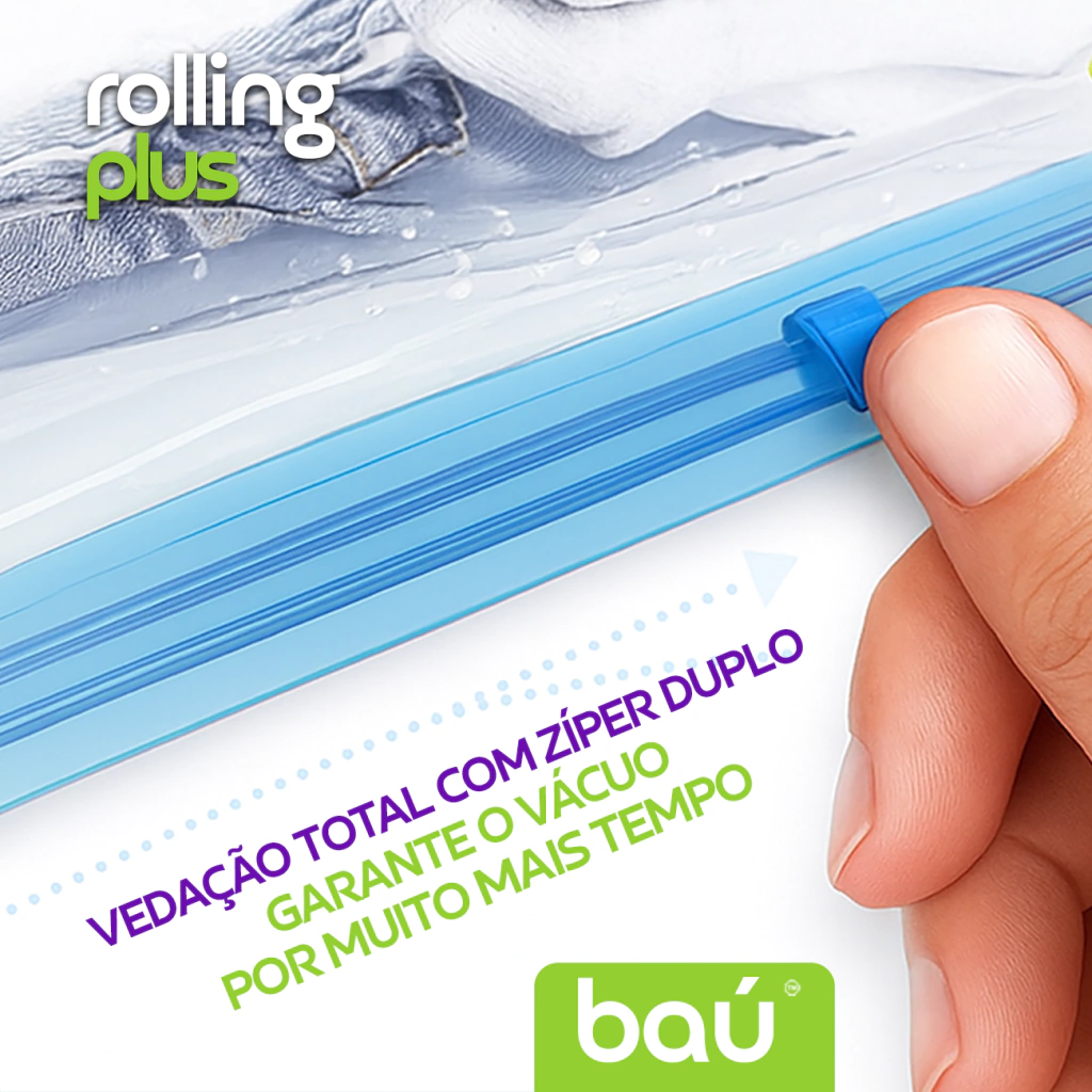 Kit 12 Sacos a Vácuo Manual p/Viagem s/Bomba - Enrole e Tire o Ar - Rolling Plus Baú