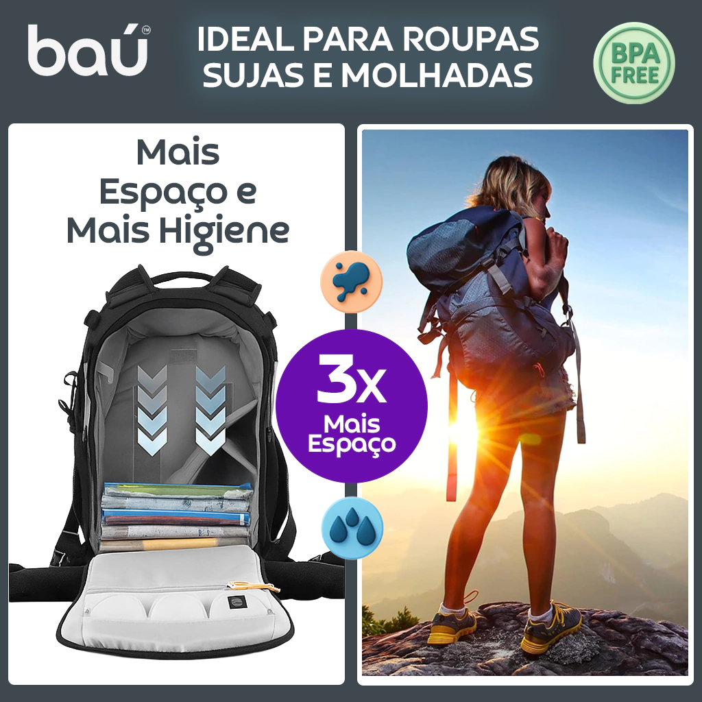 Kit 12 Sacos a Vácuo Manual p/Viagem s/Bomba - Enrole e Tire o Ar - Rolling Plus Baú