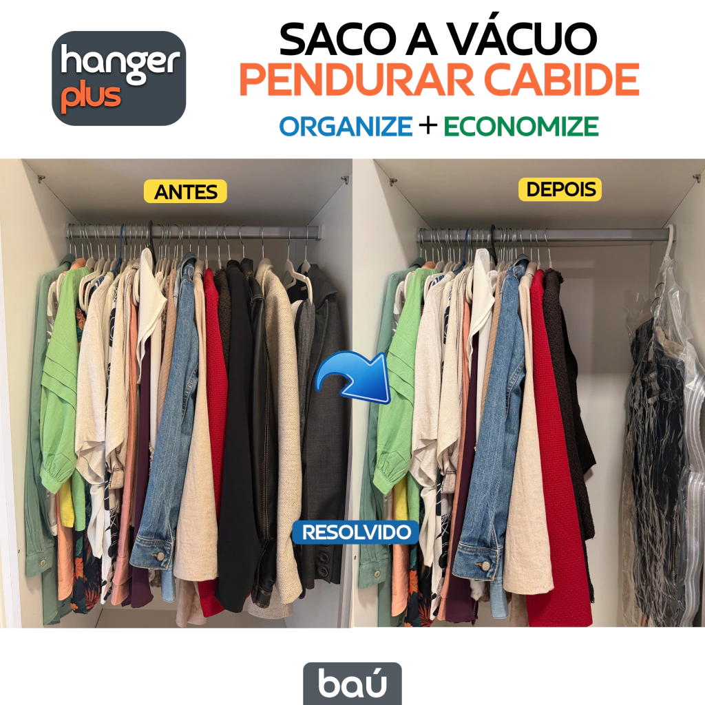 Kit 4 Sacos a Vácuo para Cabide 70x145cm Hanger Plus Baú