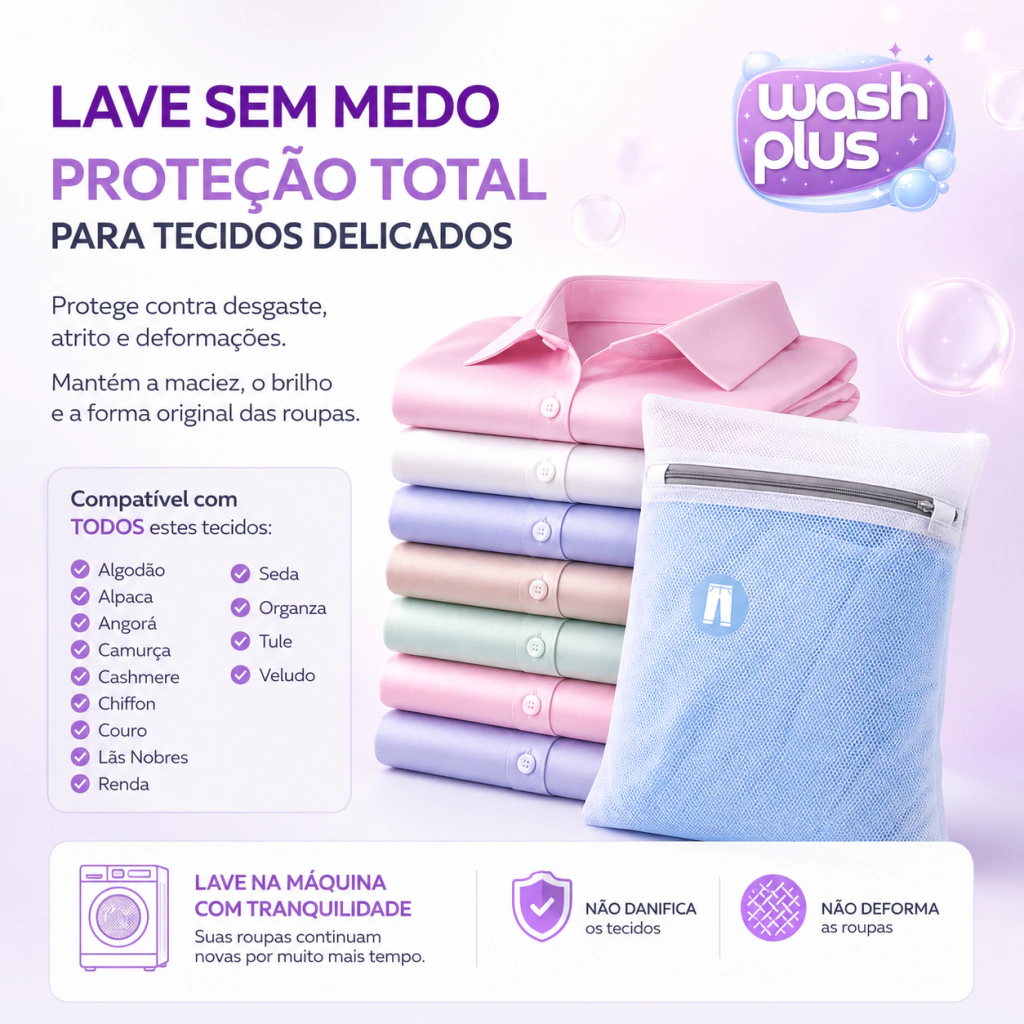Kit 5 Sacos Para Lavar E Secar Roupas Variados Wash Plus Baú