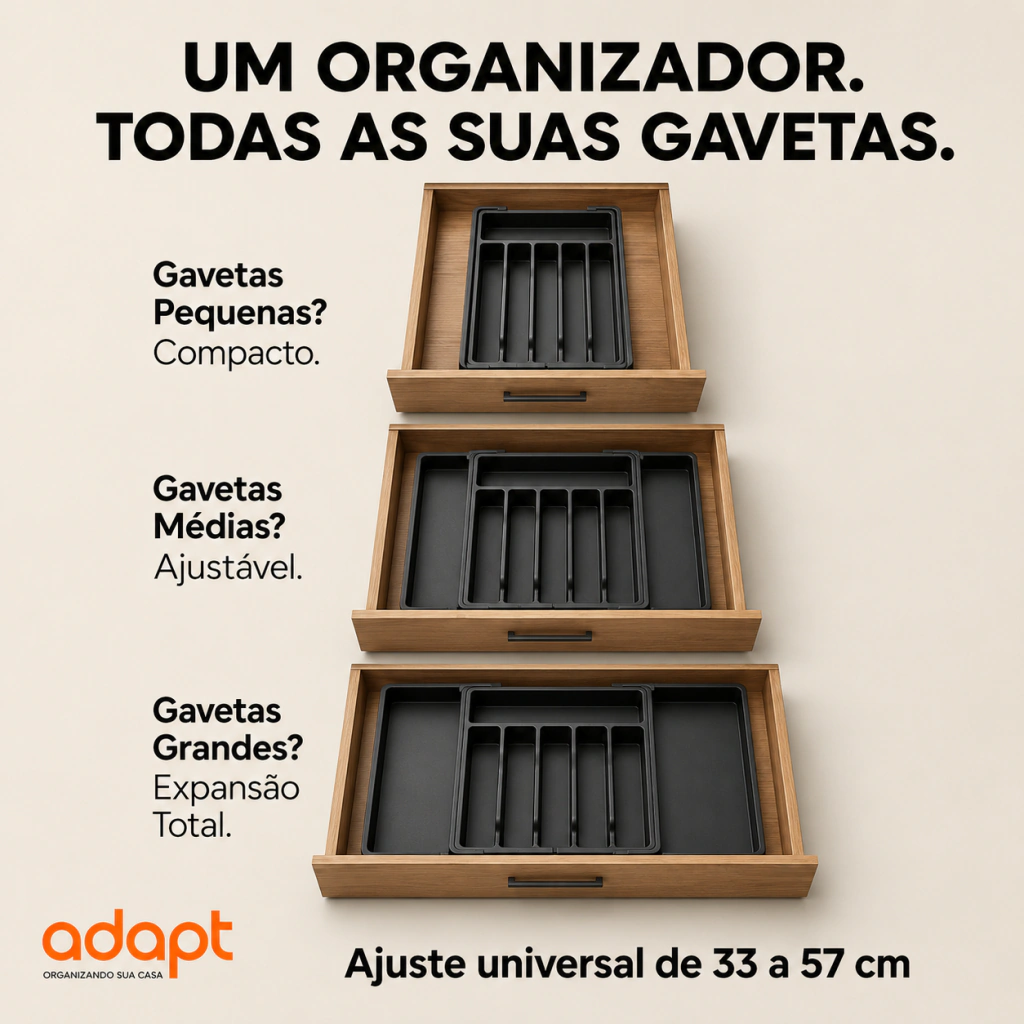 Porta-Talheres Organizador de Gaveta Extensível 8 Divisórias Preto Baú